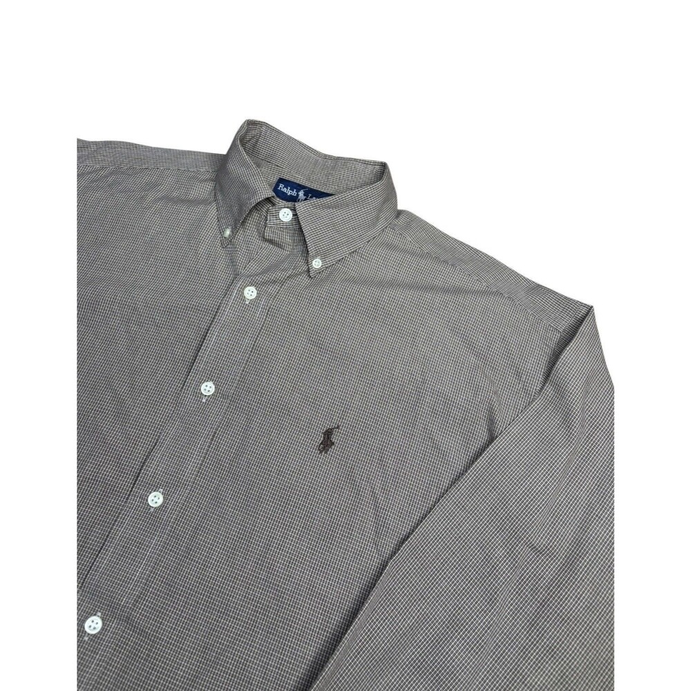 Polo Ralph Lauren Blake Shirt Mens Large L Vintage 90s Brown Micro Check Cotton
